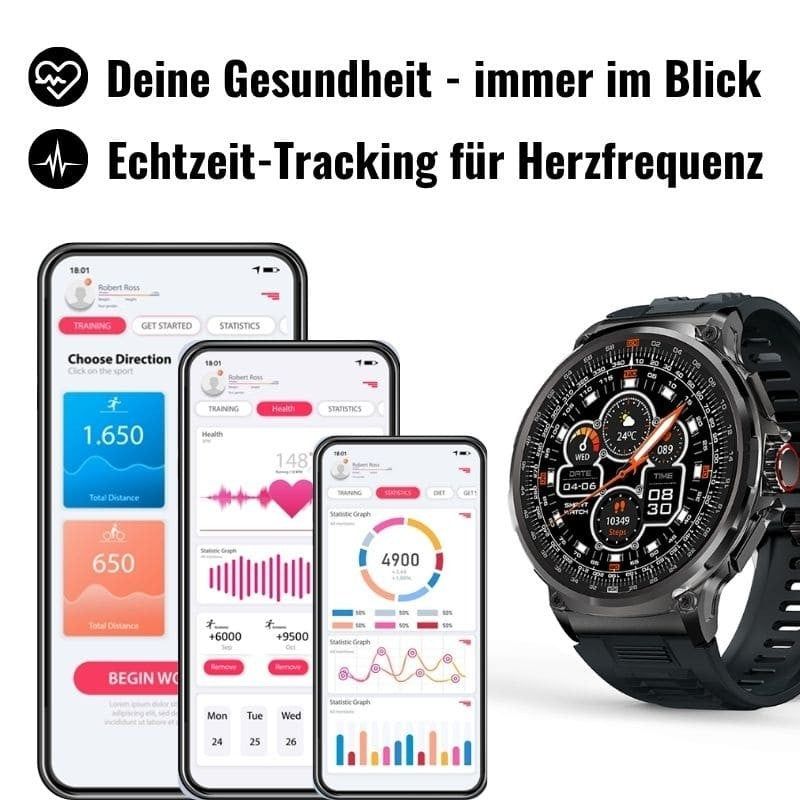 Smartwatch Herren Damen Telefonfunktion Sportuhr 30 Tage Akku für Android IOS