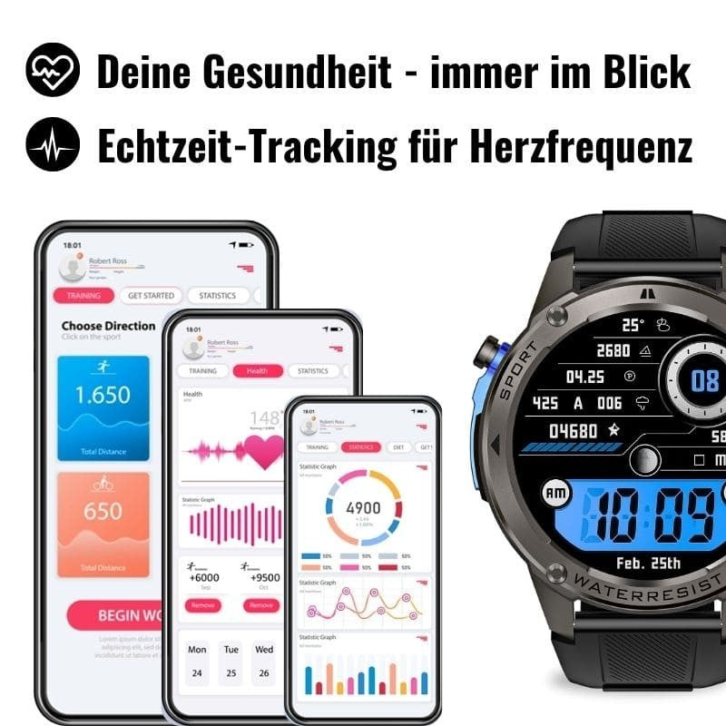 Smartwatch Herren Damen Telefonfunktion Outdoor GPS Sportuhr 5ATM Android iOS