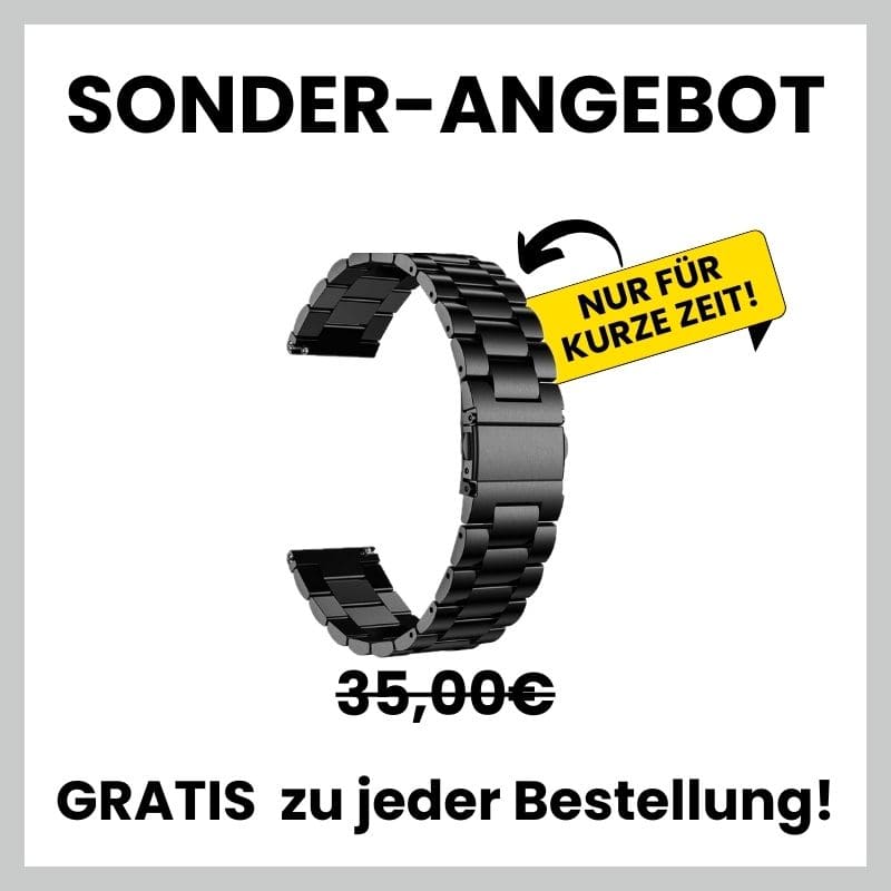 Gratis-Metallarmband zu jeder Smartwatch-Bestellung bei Watchbutton – sportlich, elegant und ideal für zusätzlichen Komfort.