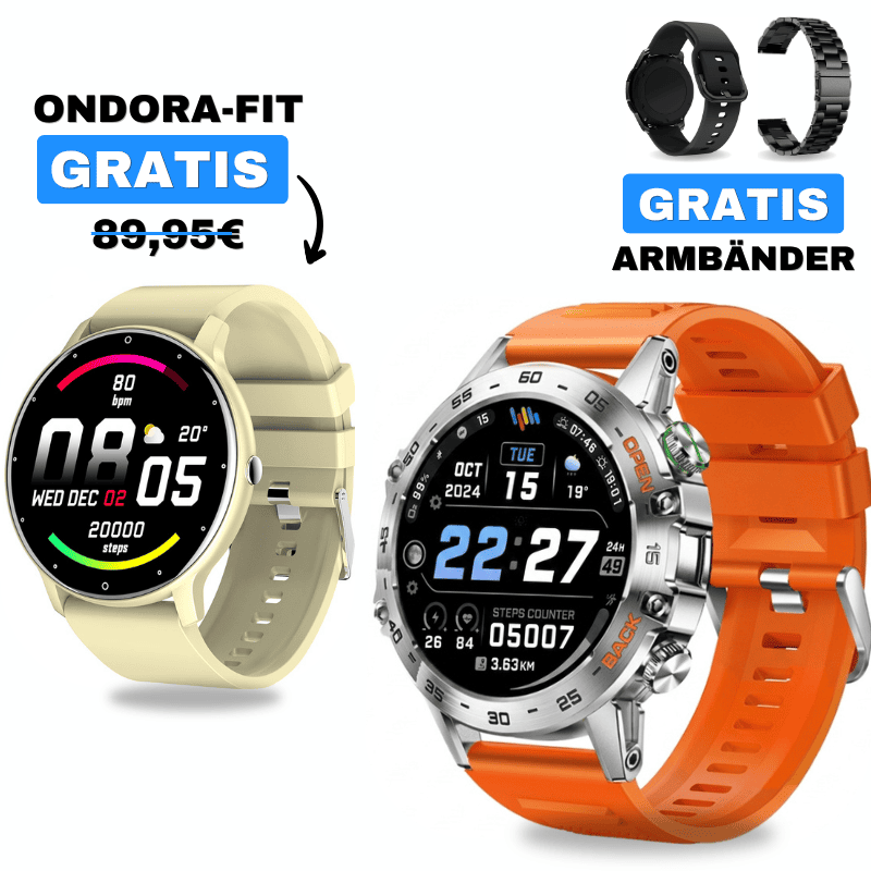 HYPER PRO + ONDORA-FIT
🎁 DAMEN-SMARTWATCH GRATIS
2 Smartwatches im Vorteilspaket
✓ Hyper PRO
✓ Ondora-FIT GRATIS
✓ Edelstahlarmband GRATIS
✓ Überraschungsgeschenk GRATIS
Jetzt Sparpaket sichern →