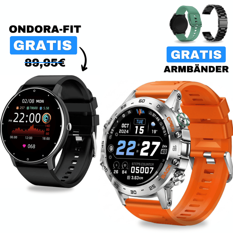 HYPER PRO + ONDORA-FIT
🎁 DAMEN-SMARTWATCH GRATIS
2 Smartwatches im Vorteilspaket
✓ Hyper PRO
✓ Ondora-FIT GRATIS
✓ Edelstahlarmband GRATIS
✓ Überraschungsgeschenk GRATIS
Jetzt Sparpaket sichern →