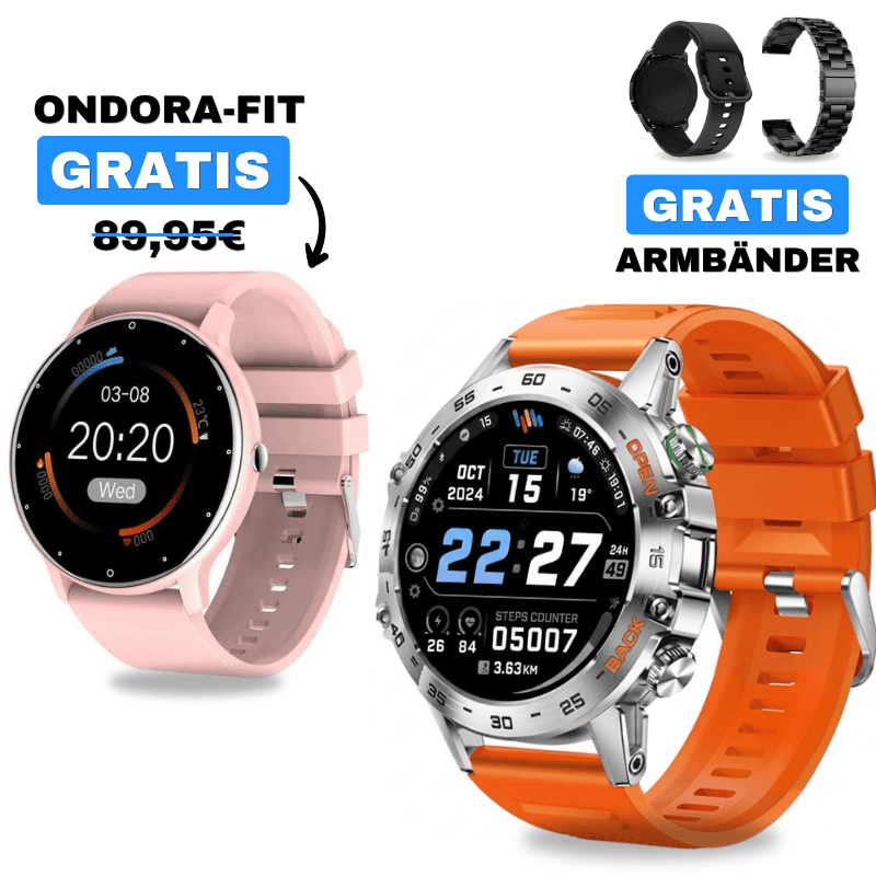 HYPER PRO + ONDORA-FIT
🎁 DAMEN-SMARTWATCH GRATIS
2 Smartwatches im Vorteilspaket
✓ Hyper PRO
✓ Ondora-FIT GRATIS
✓ Edelstahlarmband GRATIS
✓ Überraschungsgeschenk GRATIS
Jetzt Sparpaket sichern →
