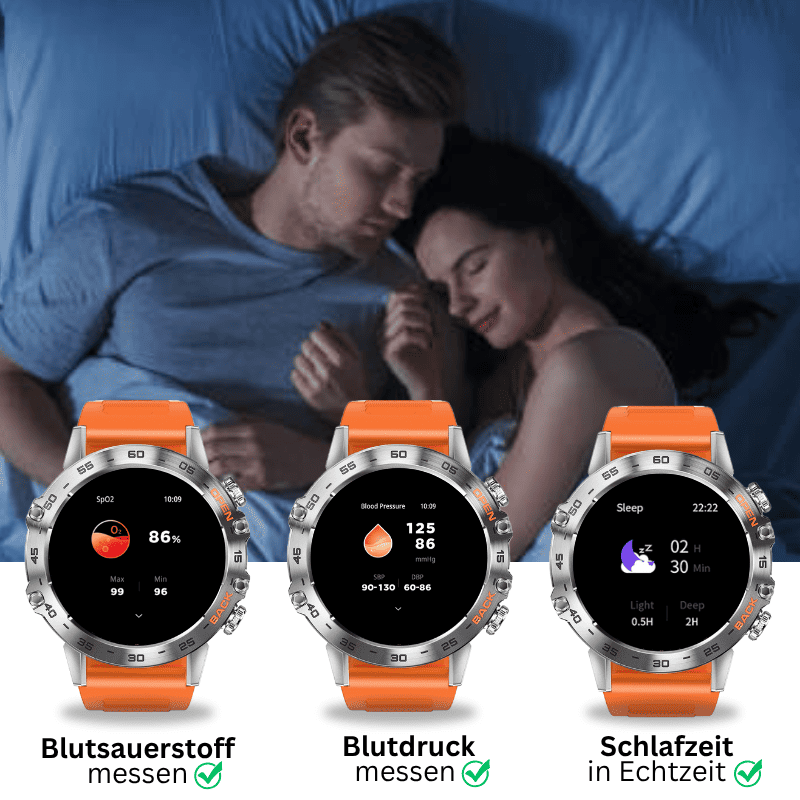 HYPER SMARTWATCH PRO® – alltagstaugliche Smartwatch mit Watchbutton, 14 Tagen Akkulaufzeit, Gesundheitsfunktionen, WhatsApp & Anrufen, robust & wasserfest, inkl. gratis Metall-Armband