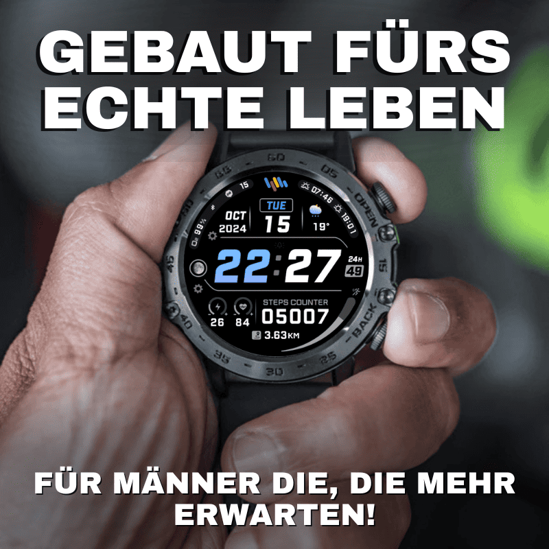 HYPER SMARTWATCH PRO® – alltagstaugliche Smartwatch mit Watchbutton, 14 Tagen Akkulaufzeit, Gesundheitsfunktionen, WhatsApp & Anrufen, robust & wasserfest, inkl. gratis Metall-Armband