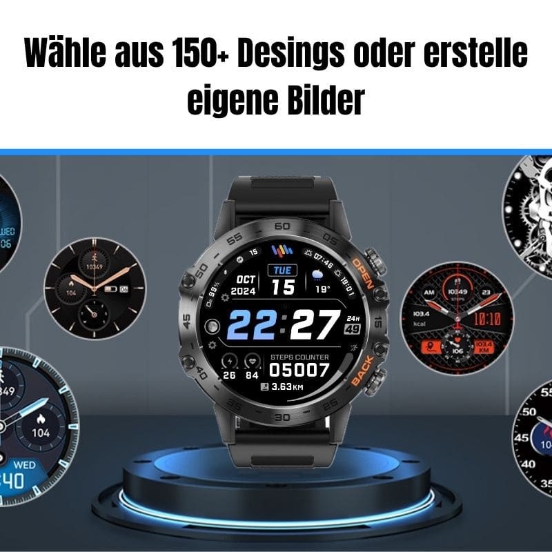 HYPER SMARTWATCH PRO® – alltagstaugliche Smartwatch mit Watchbutton, 14 Tagen Akkulaufzeit, Gesundheitsfunktionen, WhatsApp & Anrufen, robust & wasserfest, inkl. gratis Metall-Armband