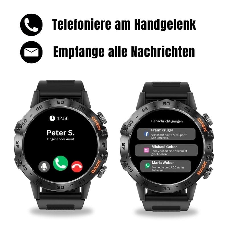 HYPER SMARTWATCH PRO® – alltagstaugliche Smartwatch mit Watchbutton, 14 Tagen Akkulaufzeit, Gesundheitsfunktionen, WhatsApp & Anrufen, robust & wasserfest, inkl. gratis Metall-Armband