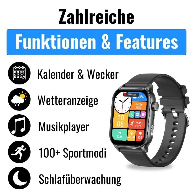 Hyper Smartwatch – stilvolle Smartwatch für Alltag & Sport, lange Akkulaufzeit, Herzfrequenz- und Gesundheits-Tracking, Schrittzähler, Anrufe & Benachrichtigungen direkt am Handgelenk