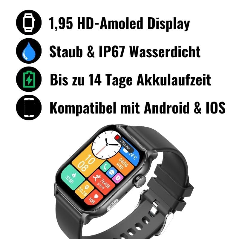 Hyper Smartwatch – stilvolle Smartwatch für Alltag & Sport, lange Akkulaufzeit, Herzfrequenz- und Gesundheits-Tracking, Schrittzähler, Anrufe & Benachrichtigungen direkt am Handgelenk