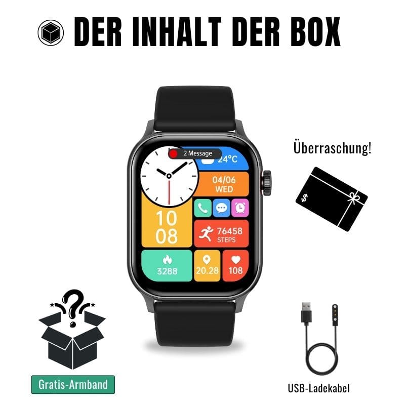 Hyper Smartwatch – stilvolle Smartwatch für Alltag & Sport, lange Akkulaufzeit, Herzfrequenz- und Gesundheits-Tracking, Schrittzähler, Anrufe & Benachrichtigungen direkt am Handgelenk