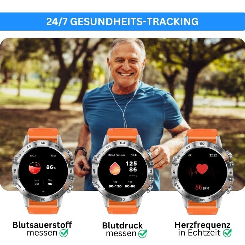 HYPER SMARTWATCH PRO® – alltagstaugliche Smartwatch mit Watchbutton, 14 Tagen Akkulaufzeit, Gesundheitsfunktionen, WhatsApp & Anrufen, robust & wasserfest, inkl. gratis Metall-Armband