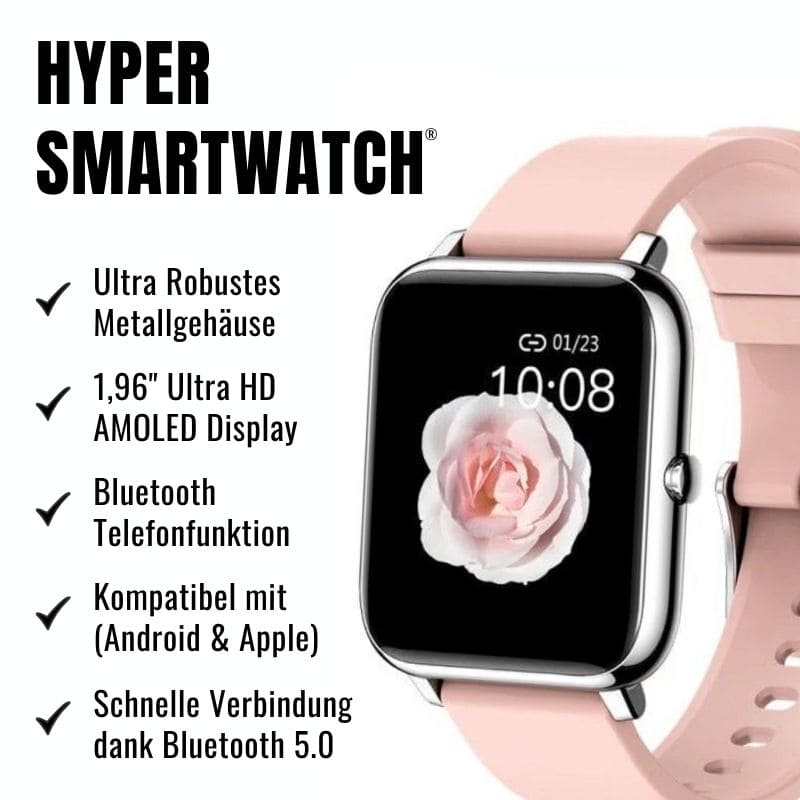 Hyper Smartwatch – Fitness und Alltag im Griff.
Tracke Schritte, Kalorien & Puls, entdecke über 100 Sportmodi und genieße eine extra lange Akkulaufzeit!