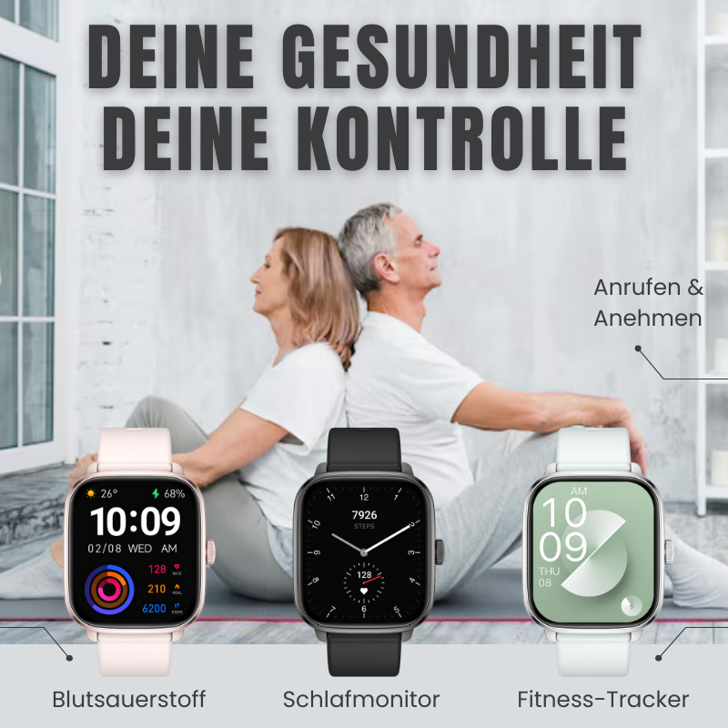 Umfassende Gesundheits- und Fitnessfunktionen der Watchbutton Smartwatches – Schlaftracking, Kalorienverbrauch, Schritte und mehr.