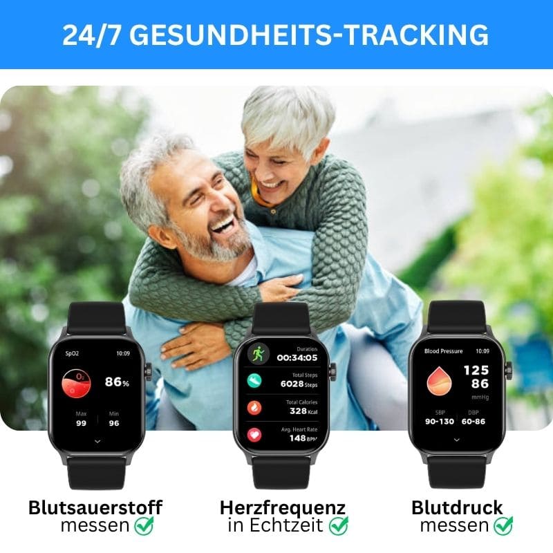 Hyper Smartwatch – stilvolle Smartwatch für Alltag & Sport, lange Akkulaufzeit, Herzfrequenz- und Gesundheits-Tracking, Schrittzähler, Anrufe & Benachrichtigungen direkt am Handgelenk