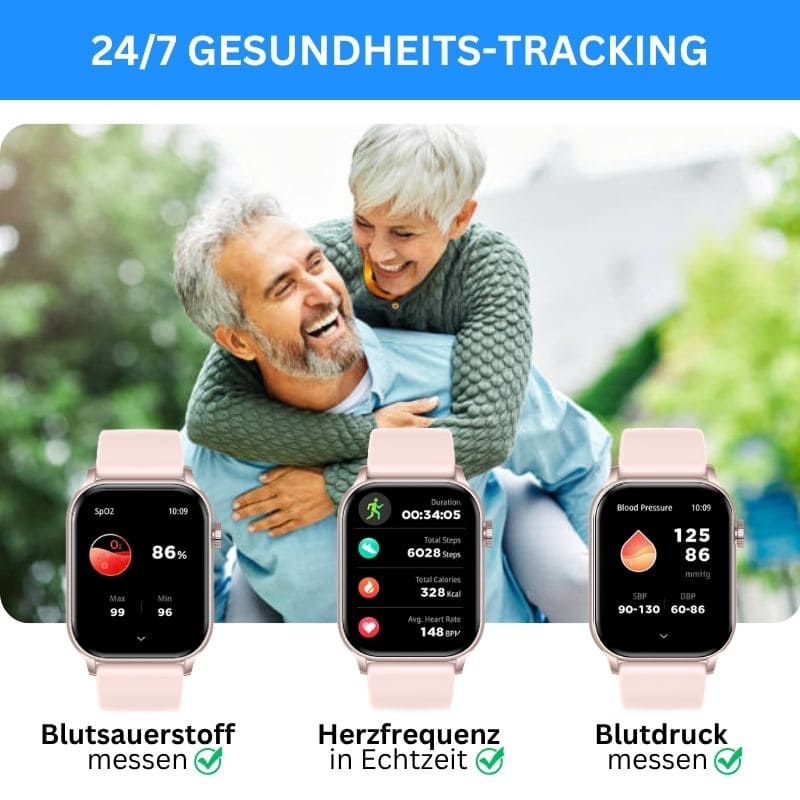 Hyper Smartwatch – stilvolle Smartwatch für Alltag & Sport, lange Akkulaufzeit, Herzfrequenz- und Gesundheits-Tracking, Schrittzähler, Anrufe & Benachrichtigungen direkt am Handgelenk