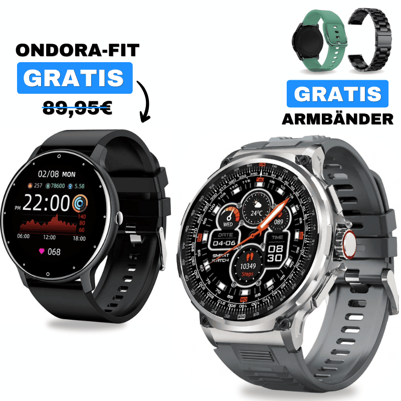 OREXON + ONDORA-FIT
🎁 DAMEN-SMARTWATCH GRATIS
2 Smartwatches im Vorteilspaket
✓ OREXON
✓ Ondora-FIT GRATIS
✓ Edelstahlarmband GRATIS
✓ Überraschungsgeschenk GRATIS
Jetzt Sparpaket sichern →