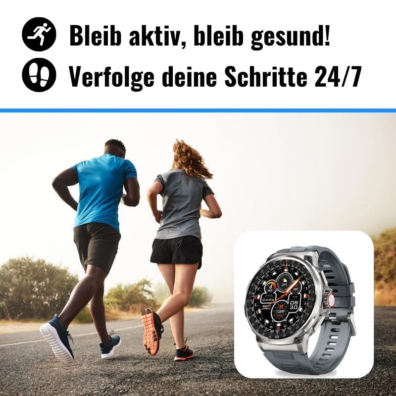 OREXON SMARTWATCH®: Robuste Männer-Smartwatch mit 1,85" HD-Full-Touchscreen, Bluetooth-Anrufen, Herzfrequenz-, Blutdruck- und Blutsauerstoff-Tracking. Integrierte Aktivitäts- und Multisport-Tracker, Schlaf- und Atemüberwachung, Kalorienzähler, Push-Benachrichtigungen von WhatsApp, Instagram & Co. Bis zu 30 Tage Akkulaufzeit, IP68 wasserdicht, LED-Taschenlampe, Musiksteuerung und Sprachassistent – ideal für Alltag, Arbeit, Outdoor-Abenteuer und Gesundheit.