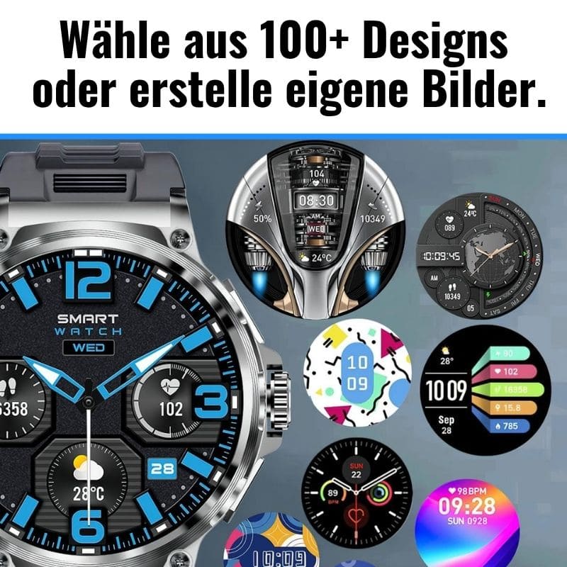 OREXON SMARTWATCH®: Robuste Männer-Smartwatch mit 1,85" HD-Full-Touchscreen, Bluetooth-Anrufen, Herzfrequenz-, Blutdruck- und Blutsauerstoff-Tracking. Integrierte Aktivitäts- und Multisport-Tracker, Schlaf- und Atemüberwachung, Kalorienzähler, Push-Benachrichtigungen von WhatsApp, Instagram & Co. Bis zu 30 Tage Akkulaufzeit, IP68 wasserdicht, LED-Taschenlampe, Musiksteuerung und Sprachassistent – ideal für Alltag, Arbeit, Outdoor-Abenteuer und Gesundheit.