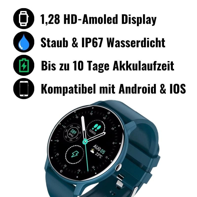 ONDORA – Fit Smartwatch für deinen Alltag
Bis zu 7 Tage Akkulaufzeit, Anrufe direkt über die Uhr, WhatsApp-Benachrichtigungen und smarte Gesundheitsfunktionen wie Schlafanalyse, Schrittzähler und Kalorienübersicht – alles, was du brauchst, an deinem Handgelenk.
Robust, alltagstauglich und geschützt vor Stößen, Staub und Wasser.