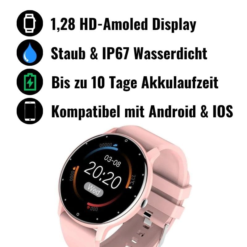 ONDORA – Fit Smartwatch für deinen Alltag
Bis zu 7 Tage Akkulaufzeit, Anrufe direkt über die Uhr, WhatsApp-Benachrichtigungen und smarte Gesundheitsfunktionen wie Schlafanalyse, Schrittzähler und Kalorienübersicht – alles, was du brauchst, an deinem Handgelenk.
Robust, alltagstauglich und geschützt vor Stößen, Staub und Wasser.