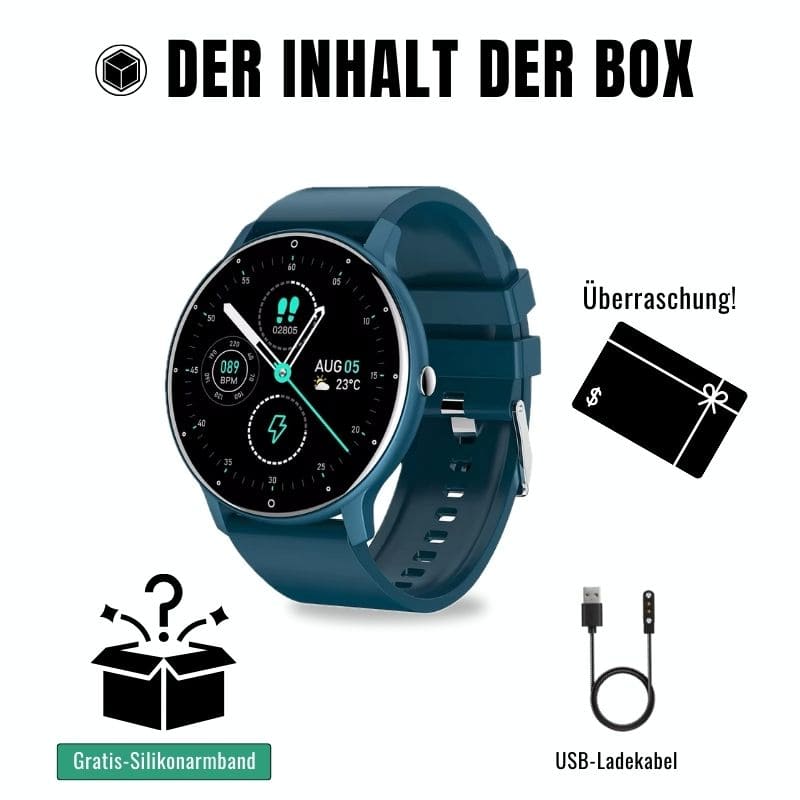 ONDORA – Fit Smartwatch für deinen Alltag
Bis zu 7 Tage Akkulaufzeit, Anrufe direkt über die Uhr, WhatsApp-Benachrichtigungen und smarte Gesundheitsfunktionen wie Schlafanalyse, Schrittzähler und Kalorienübersicht – alles, was du brauchst, an deinem Handgelenk.
Robust, alltagstauglich und geschützt vor Stößen, Staub und Wasser.