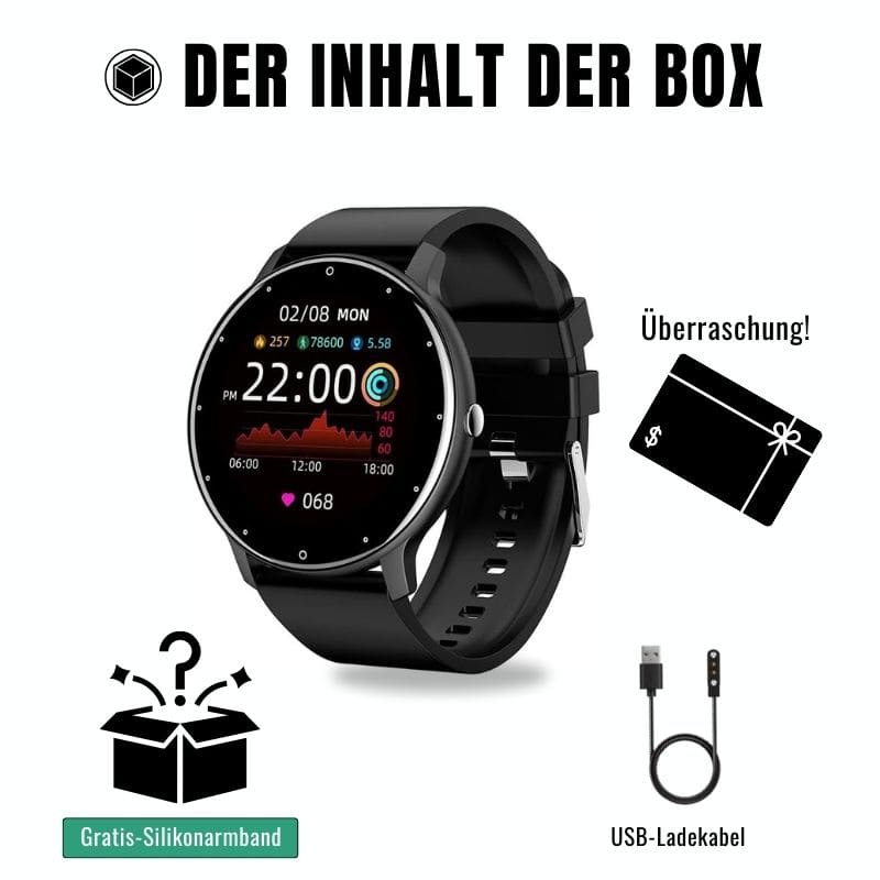 ONDORA – Fit Smartwatch für deinen Alltag
Bis zu 7 Tage Akkulaufzeit, Anrufe direkt über die Uhr, WhatsApp-Benachrichtigungen und smarte Gesundheitsfunktionen wie Schlafanalyse, Schrittzähler und Kalorienübersicht – alles, was du brauchst, an deinem Handgelenk.
Robust, alltagstauglich und geschützt vor Stößen, Staub und Wasser.