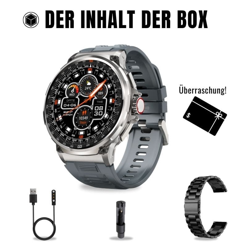 OREXON SMARTWATCH®: Robuste Männer-Smartwatch mit 1,85" HD-Full-Touchscreen, Bluetooth-Anrufen, Herzfrequenz-, Blutdruck- und Blutsauerstoff-Tracking. Integrierte Aktivitäts- und Multisport-Tracker, Schlaf- und Atemüberwachung, Kalorienzähler, Push-Benachrichtigungen von WhatsApp, Instagram & Co. Bis zu 30 Tage Akkulaufzeit, IP68 wasserdicht, LED-Taschenlampe, Musiksteuerung und Sprachassistent – ideal für Alltag, Arbeit, Outdoor-Abenteuer und Gesundheit.