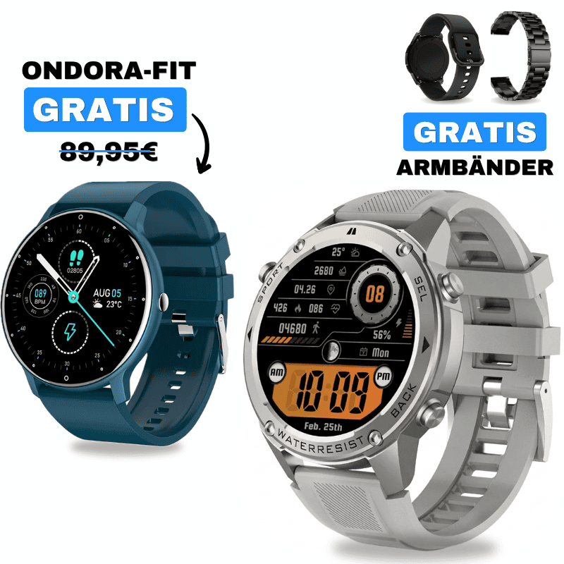 STONE GPS + ONDORA-FIT
🎁 DAMEN-SMARTWATCH GRATIS
2 Smartwatches im Vorteilspaket
✓ STONE GPS
✓ Ondora-FIT GRATIS
✓ Edelstahlarmband GRATIS
✓ Überraschungsgeschenk GRATIS
Jetzt Sparpaket sichern →