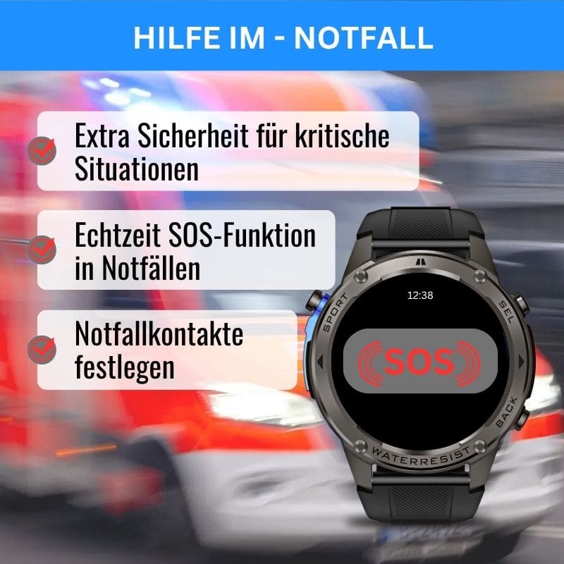 STONE – GPS SMARTWATCH®: Robuste High-End-Smartwatch mit 1,43" HD-Display, integrierter GPS-Funktion, Anruffunktion und Benachrichtigungen von WhatsApp, Instagram & Facebook. Bis zu 21 Tage Akkulaufzeit, Weltuhr, Wetteranzeige, SOS-Notruftaste, Kompass und Zyklus-Tracking – ideal für Alltag, Arbeit, Abenteuer und Gesundheit.