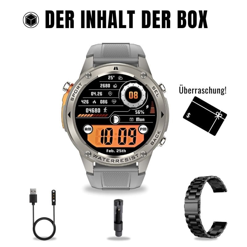 STONE – GPS SMARTWATCH®: Robuste High-End-Smartwatch mit 1,43" HD-Display, integrierter GPS-Funktion, Anruffunktion und Benachrichtigungen von WhatsApp, Instagram & Facebook. Bis zu 21 Tage Akkulaufzeit, Weltuhr, Wetteranzeige, SOS-Notruftaste, Kompass und Zyklus-Tracking – ideal für Alltag, Arbeit, Abenteuer und Gesundheit.