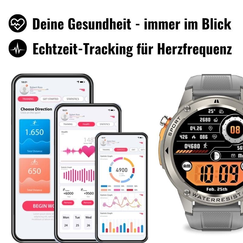 STONE – GPS SMARTWATCH®: Robuste High-End-Smartwatch mit 1,43" HD-Display, integrierter GPS-Funktion, Anruffunktion und Benachrichtigungen von WhatsApp, Instagram & Facebook. Bis zu 21 Tage Akkulaufzeit, Weltuhr, Wetteranzeige, SOS-Notruftaste, Kompass und Zyklus-Tracking – ideal für Alltag, Arbeit, Abenteuer und Gesundheit.