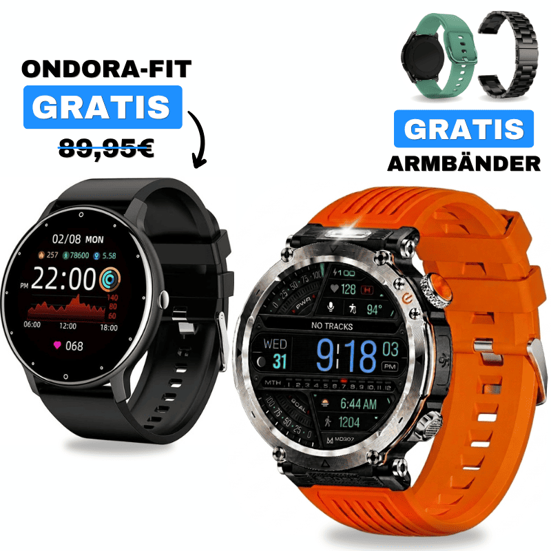STONE + ONDORA-FIT
🎁 DAMEN-SMARTWATCH GRATIS
2 Smartwatches im Vorteilspaket
✓ STONE
✓ Ondora-FIT GRATIS
✓ Edelstahlarmband GRATIS
✓ Überraschungsgeschenk GRATIS
Jetzt Sparpaket sichern →