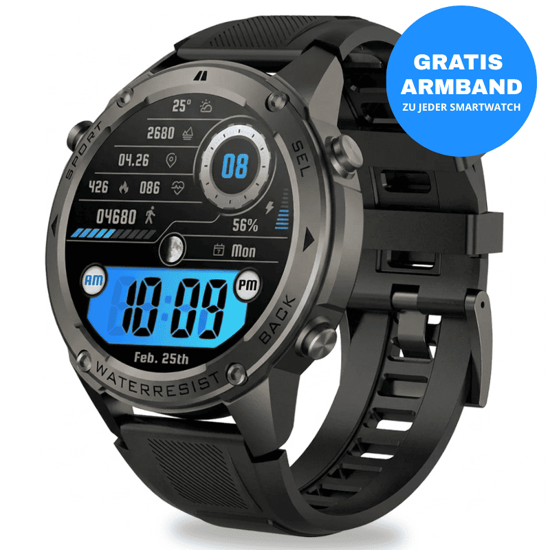STONE – GPS SMARTWATCH®: Robuste High-End-Smartwatch mit 1,43" HD-Display, integrierter GPS-Funktion, Anruffunktion und Benachrichtigungen von WhatsApp, Instagram & Facebook. Bis zu 21 Tage Akkulaufzeit, Weltuhr, Wetteranzeige, SOS-Notruftaste, Kompass und Zyklus-Tracking – ideal für Alltag, Arbeit, Abenteuer und Gesundheit.