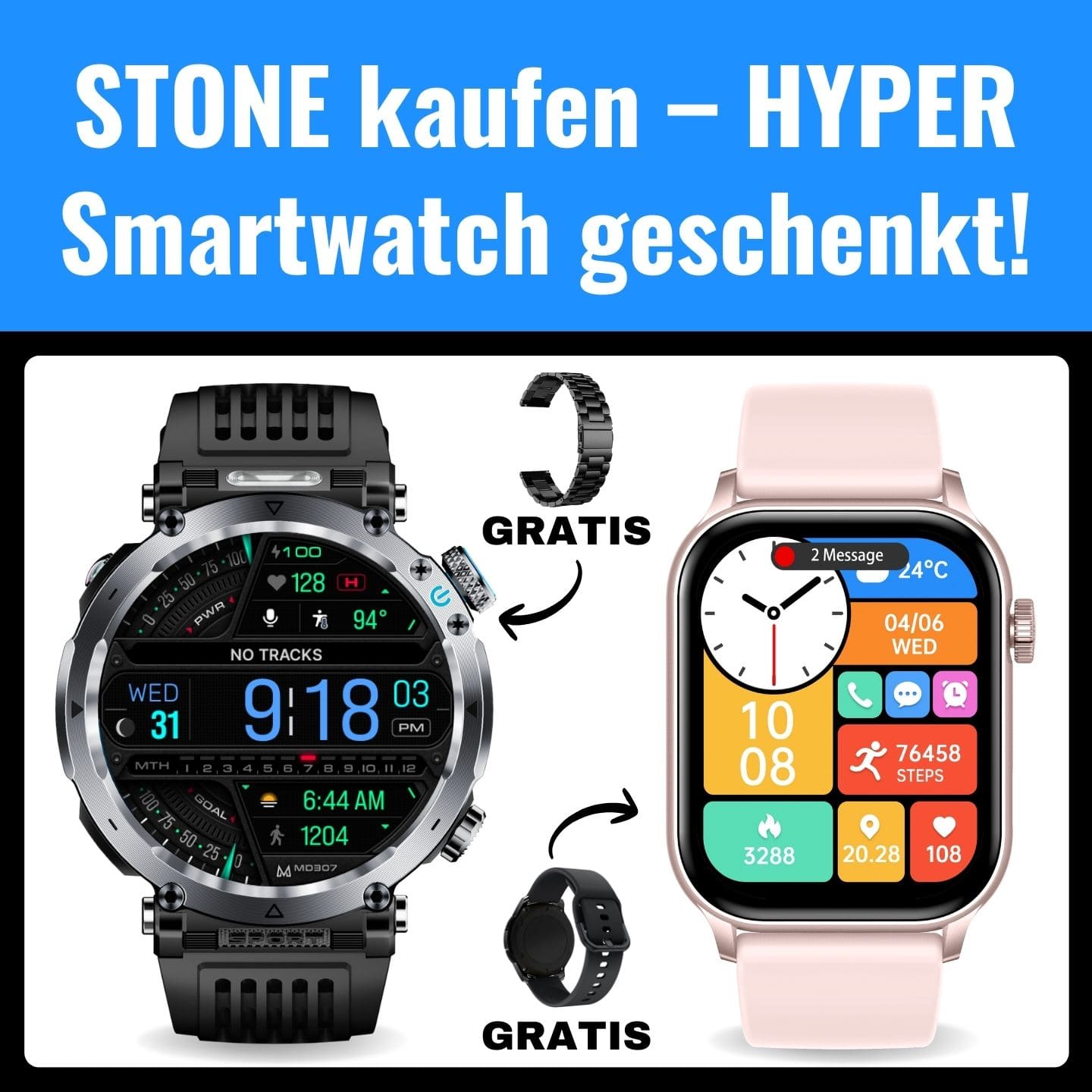 STONE SMARTWATCH PRO® (Spar-Set): Die robuste Smartwatch für den Arbeitsalltag und Handwerker!
Trotzt Stößen, Staub und Wasser – perfekt für harte Bedingungen. Mit einer Akkulaufzeit von 21 Tagen, Anruffunktion, WhatsApp-Benachrichtigungen und umfassender Gesundheitsüberwachung (Schlaf, Kalorien, Schritte) bist du bestens ausgestattet. Kauf auf Rechnung, einfacher Rücksendung, kostenlosem Versand und einer 30 Tage Geld-zurück-Garantie.