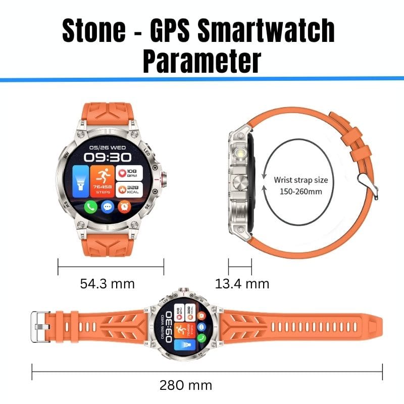 STONE – GPS SMARTWATCH®:
Extrem robuste Smartwatch mit großem 1,85" Display, integrierter GPS-Funktion, Anruffunktion sowie Benachrichtigungen von WhatsApp, Instagram und Facebook.
Mit bis zu 30 Tagen Akkulaufzeit, Weltuhr mit Wetteranzeige, SOS-Notruftaste, Kompass und Zyklus-Tracking – perfekt für Alltag, Abenteuer und Gesundheit.