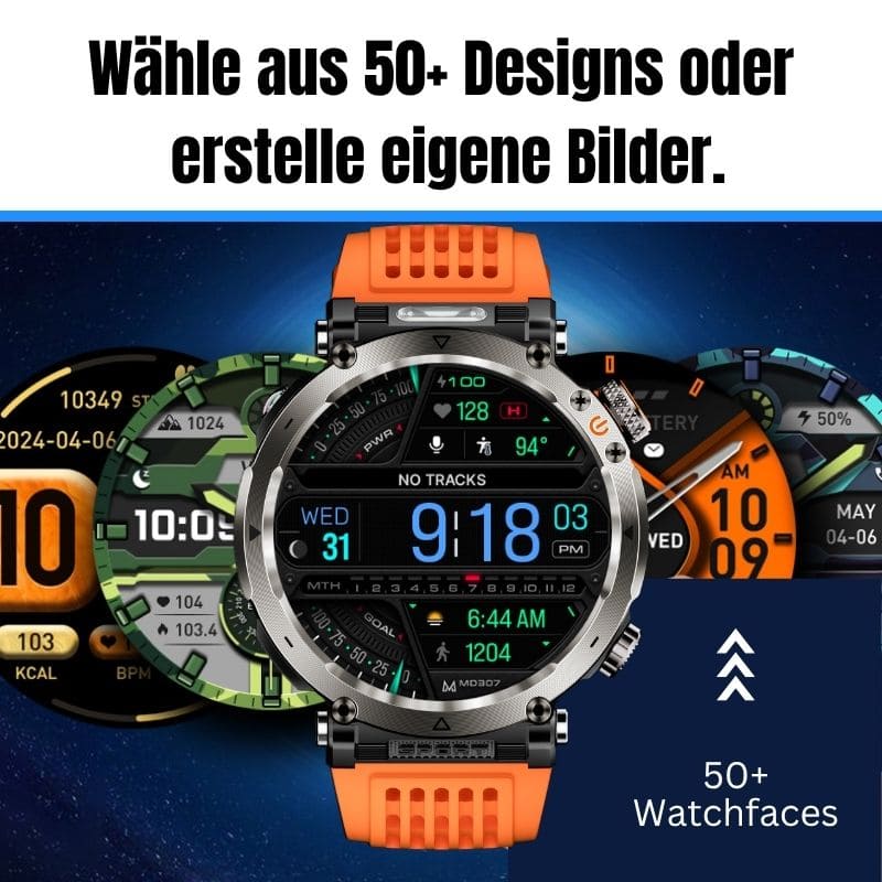 Stone Smartwatch® – extrem robuste Smartwatch mit Anruffunktion, WhatsApp-Benachrichtigungen, bis zu 21 Tagen Akkulaufzeit, Instagram- und Facebook-Benachrichtigungen, SOS-Notruftaste und integriertem Kompass.