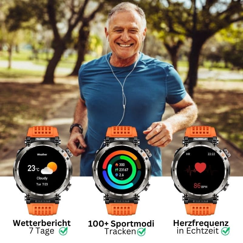 Stone Smartwatch® – extrem robuste Smartwatch mit Anruffunktion, WhatsApp-Benachrichtigungen, bis zu 21 Tagen Akkulaufzeit, Instagram- und Facebook-Benachrichtigungen, SOS-Notruftaste und integriertem Kompass.