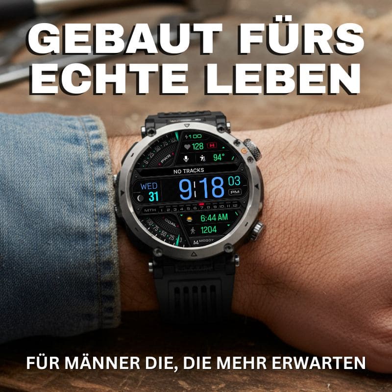 Stone Smartwatch® – extrem robuste Smartwatch mit Anruffunktion, WhatsApp-Benachrichtigungen, bis zu 21 Tagen Akkulaufzeit, Instagram- und Facebook-Benachrichtigungen, SOS-Notruftaste und integriertem Kompass.