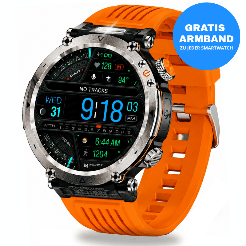 Stone Smartwatch® – extrem robuste Smartwatch mit Anruffunktion, WhatsApp-Benachrichtigungen, bis zu 21 Tagen Akkulaufzeit, Instagram- und Facebook-Benachrichtigungen, SOS-Notruftaste und integriertem Kompass.