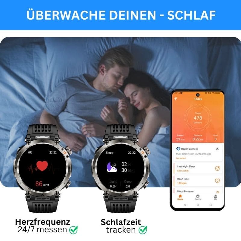 Stone Smartwatch® – extrem robuste Smartwatch mit Anruffunktion, WhatsApp-Benachrichtigungen, bis zu 21 Tagen Akkulaufzeit, Instagram- und Facebook-Benachrichtigungen, SOS-Notruftaste und integriertem Kompass.
