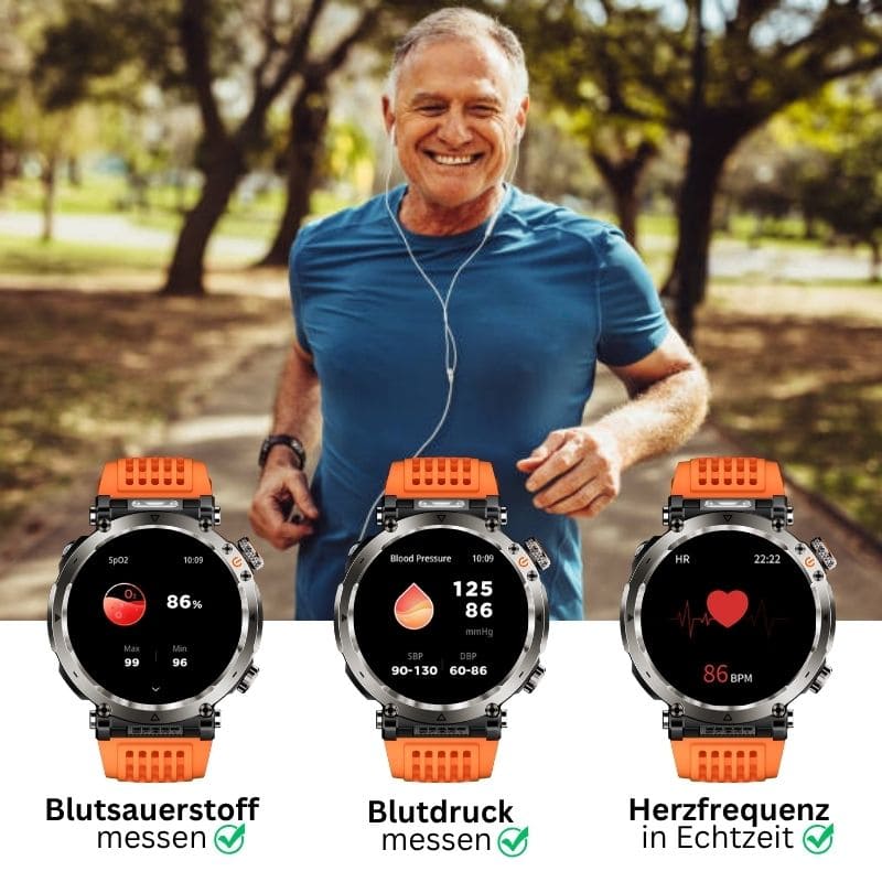 Stone Smartwatch® – extrem robuste Smartwatch mit Anruffunktion, WhatsApp-Benachrichtigungen, bis zu 21 Tagen Akkulaufzeit, Instagram- und Facebook-Benachrichtigungen, SOS-Notruftaste und integriertem Kompass.
