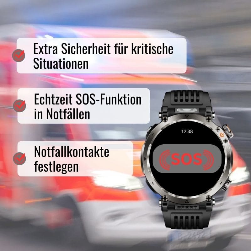 Stone Smartwatch® – extrem robuste Smartwatch mit Anruffunktion, WhatsApp-Benachrichtigungen, bis zu 21 Tagen Akkulaufzeit, Instagram- und Facebook-Benachrichtigungen, SOS-Notruftaste und integriertem Kompass.
