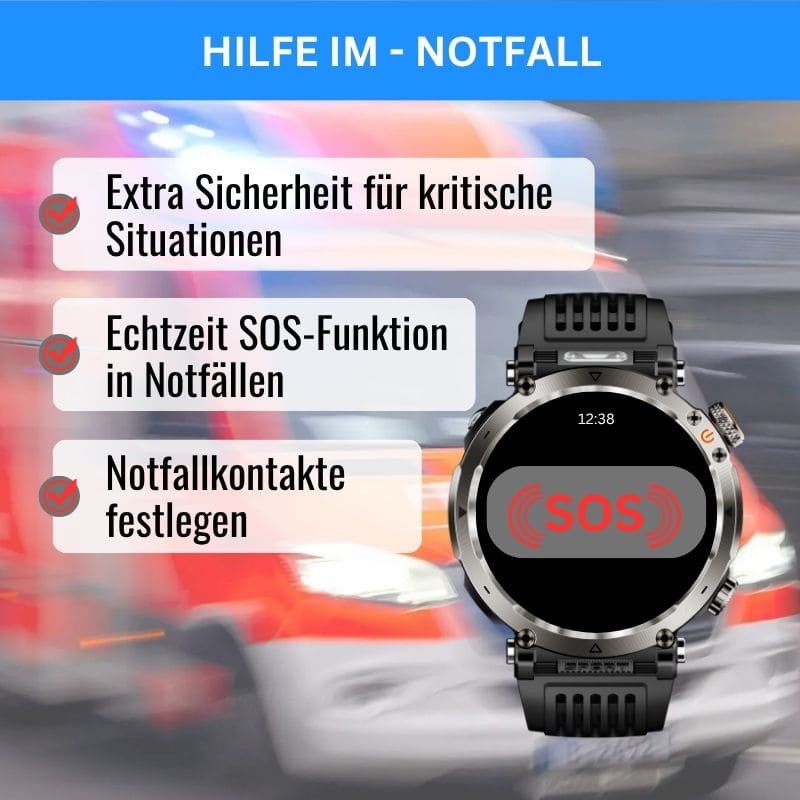 Stone Smartwatch® – extrem robuste Smartwatch mit Anruffunktion, WhatsApp-Benachrichtigungen, bis zu 21 Tagen Akkulaufzeit, Instagram- und Facebook-Benachrichtigungen, SOS-Notruftaste und integriertem Kompass.