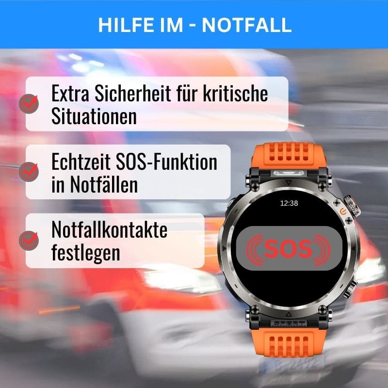 Stone Smartwatch® – extrem robuste Smartwatch mit Anruffunktion, WhatsApp-Benachrichtigungen, bis zu 21 Tagen Akkulaufzeit, Instagram- und Facebook-Benachrichtigungen, SOS-Notruftaste und integriertem Kompass.