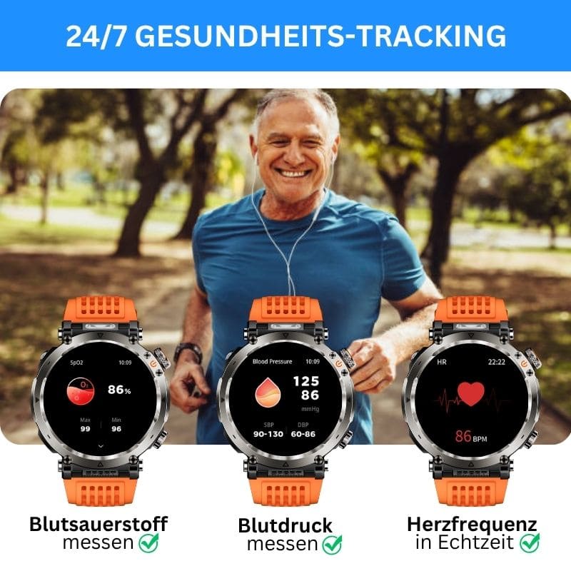 Stone Smartwatch® – extrem robuste Smartwatch mit Anruffunktion, WhatsApp-Benachrichtigungen, bis zu 21 Tagen Akkulaufzeit, Instagram- und Facebook-Benachrichtigungen, SOS-Notruftaste und integriertem Kompass.