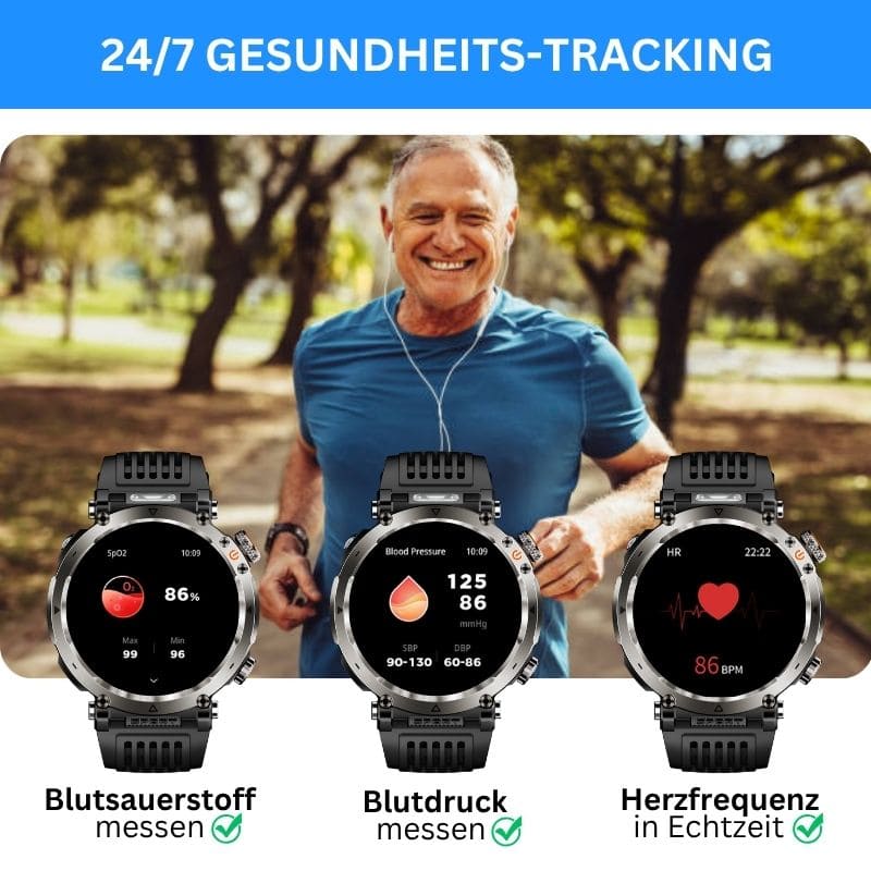 Stone Smartwatch® – extrem robuste Smartwatch mit Anruffunktion, WhatsApp-Benachrichtigungen, bis zu 21 Tagen Akkulaufzeit, Instagram- und Facebook-Benachrichtigungen, SOS-Notruftaste und integriertem Kompass.