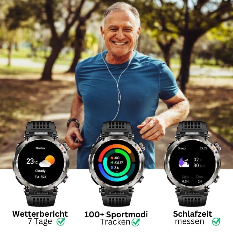 Stone Smartwatch® – extrem robuste Smartwatch mit Anruffunktion, WhatsApp-Benachrichtigungen, bis zu 21 Tagen Akkulaufzeit, Instagram- und Facebook-Benachrichtigungen, SOS-Notruftaste und integriertem Kompass.
