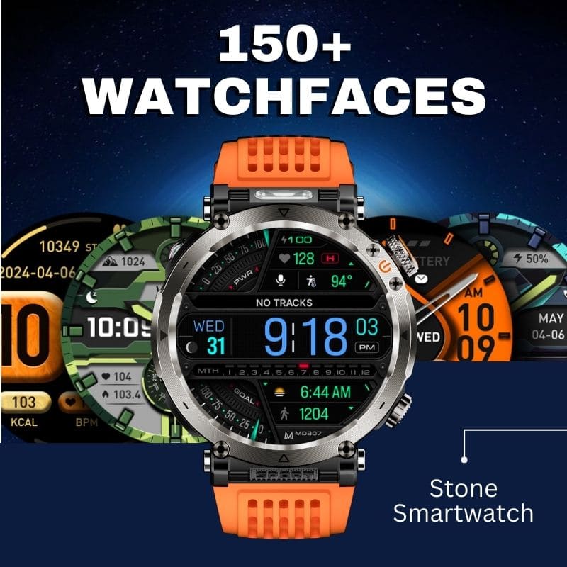 Stone Smartwatch® – extrem robuste Smartwatch mit Anruffunktion, WhatsApp-Benachrichtigungen, bis zu 21 Tagen Akkulaufzeit, Instagram- und Facebook-Benachrichtigungen, SOS-Notruftaste und integriertem Kompass.