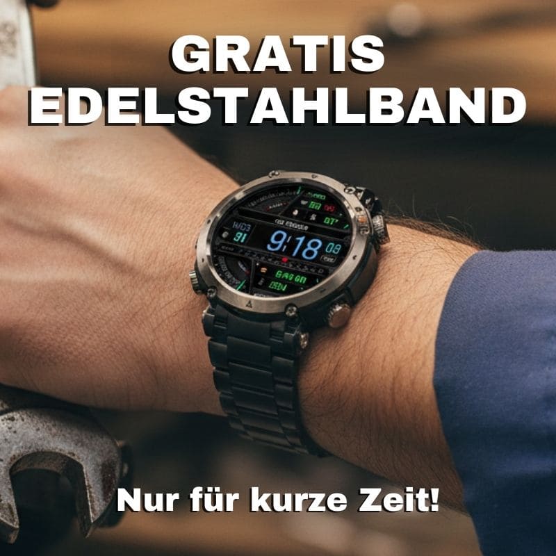 Stone Smartwatch® – extrem robuste Smartwatch mit Anruffunktion, WhatsApp-Benachrichtigungen, bis zu 21 Tagen Akkulaufzeit, Instagram- und Facebook-Benachrichtigungen, SOS-Notruftaste und integriertem Kompass.