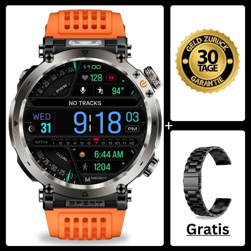Stone Smartwatch® – extrem robuste Smartwatch mit Anruffunktion, WhatsApp-Benachrichtigungen, bis zu 21 Tagen Akkulaufzeit, Instagram- und Facebook-Benachrichtigungen, SOS-Notruftaste und integriertem Kompass.