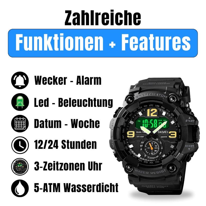 Robuste D-Shock Uhr bei Watchbutton mit stoßfestem Edelstahlgehäuse und kratzfestem Acrylglas für maximale Stabilität im Alltag